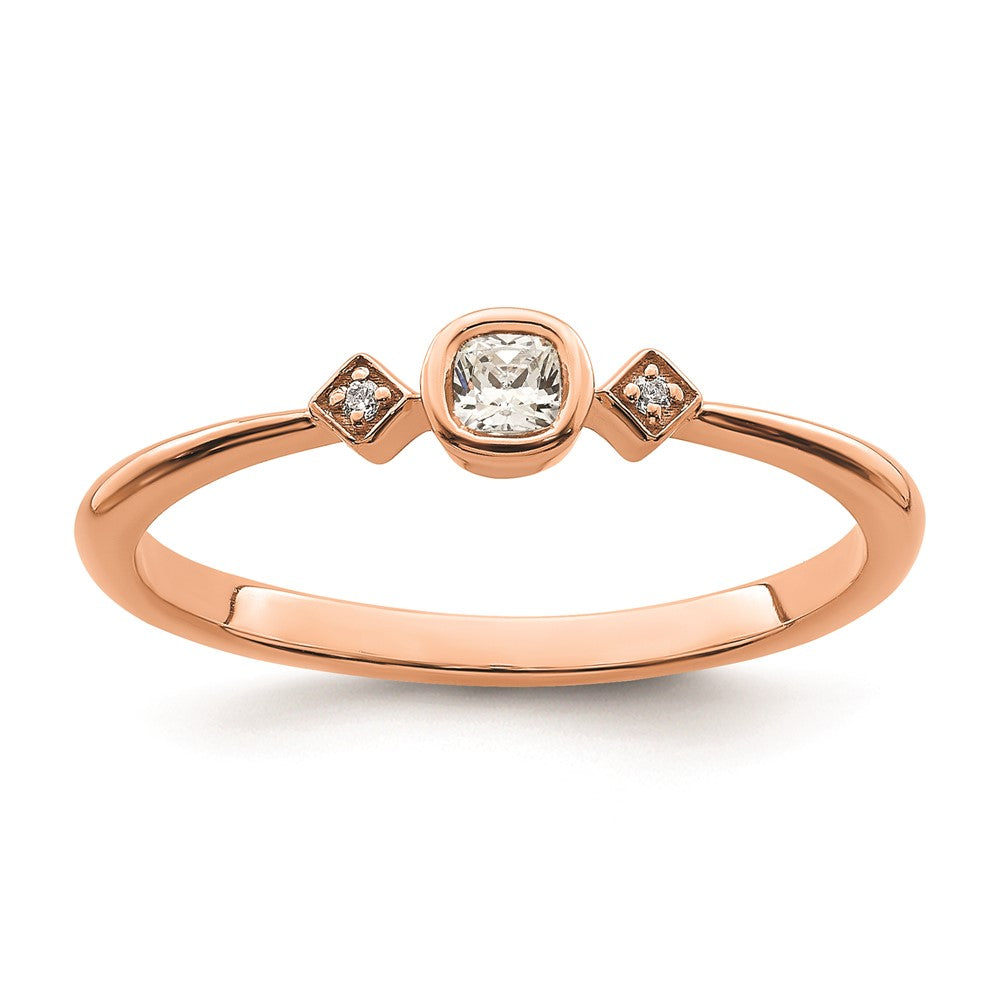 0.11ct. CZ Solid Real 14k Rose Gold Polish Petite Cushion Complete Dia Ring