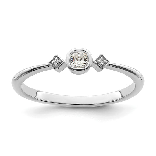 0.11ct. CZ Solid Real 14k White Gold Polish Petite Cushion Complete Dia Ring