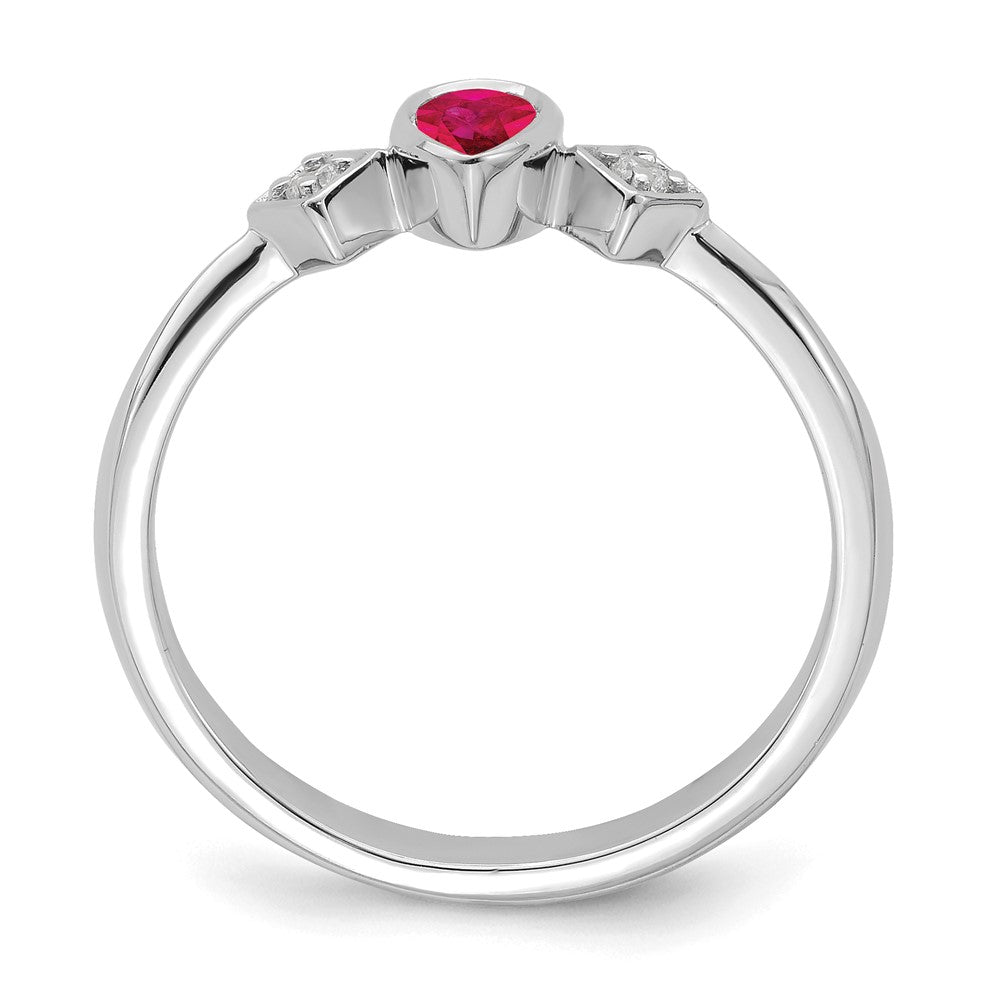 14k White Gold Pear Bezel Ruby and Real Diamond Ring