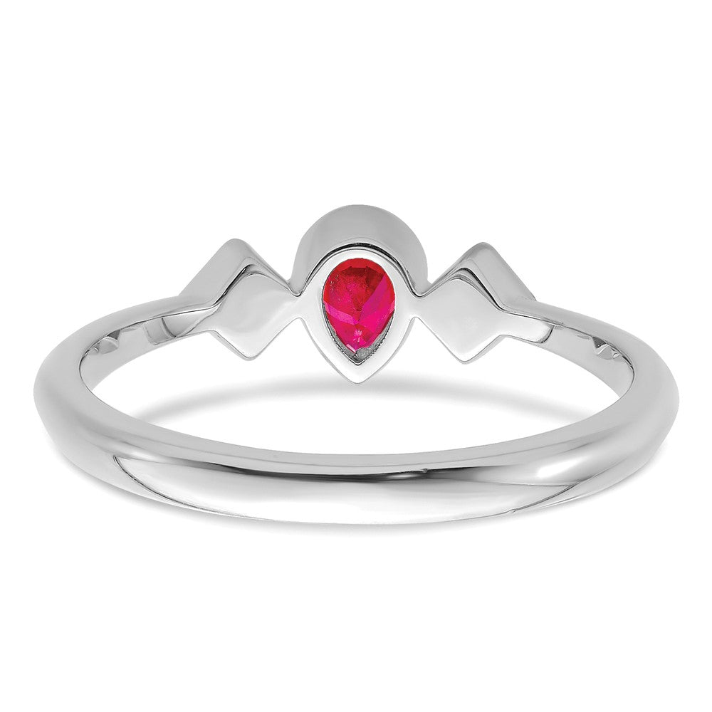 14k White Gold Pear Bezel Ruby and Real Diamond Ring