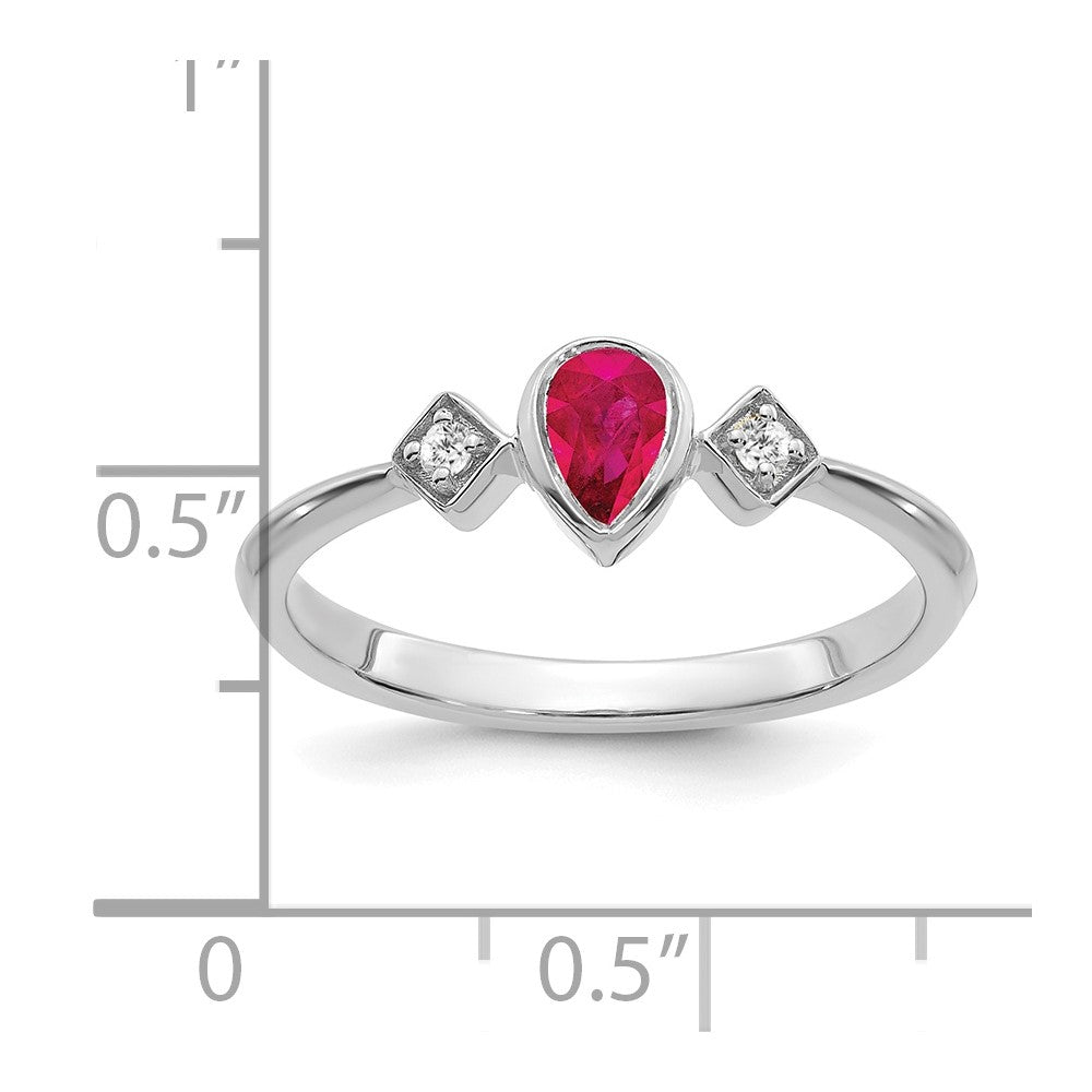 14k White Gold Pear Bezel Ruby and Real Diamond Ring