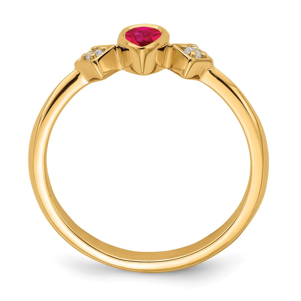 14K Yellow Gold Pear Bezel Ruby and Real Diamond Ring