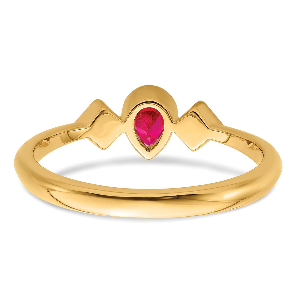 14K Yellow Gold Pear Bezel Ruby and Real Diamond Ring