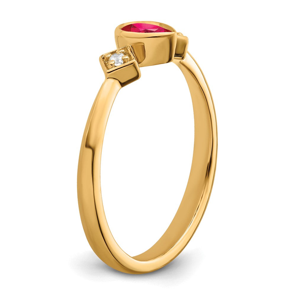 14K Yellow Gold Pear Bezel Ruby and Real Diamond Ring