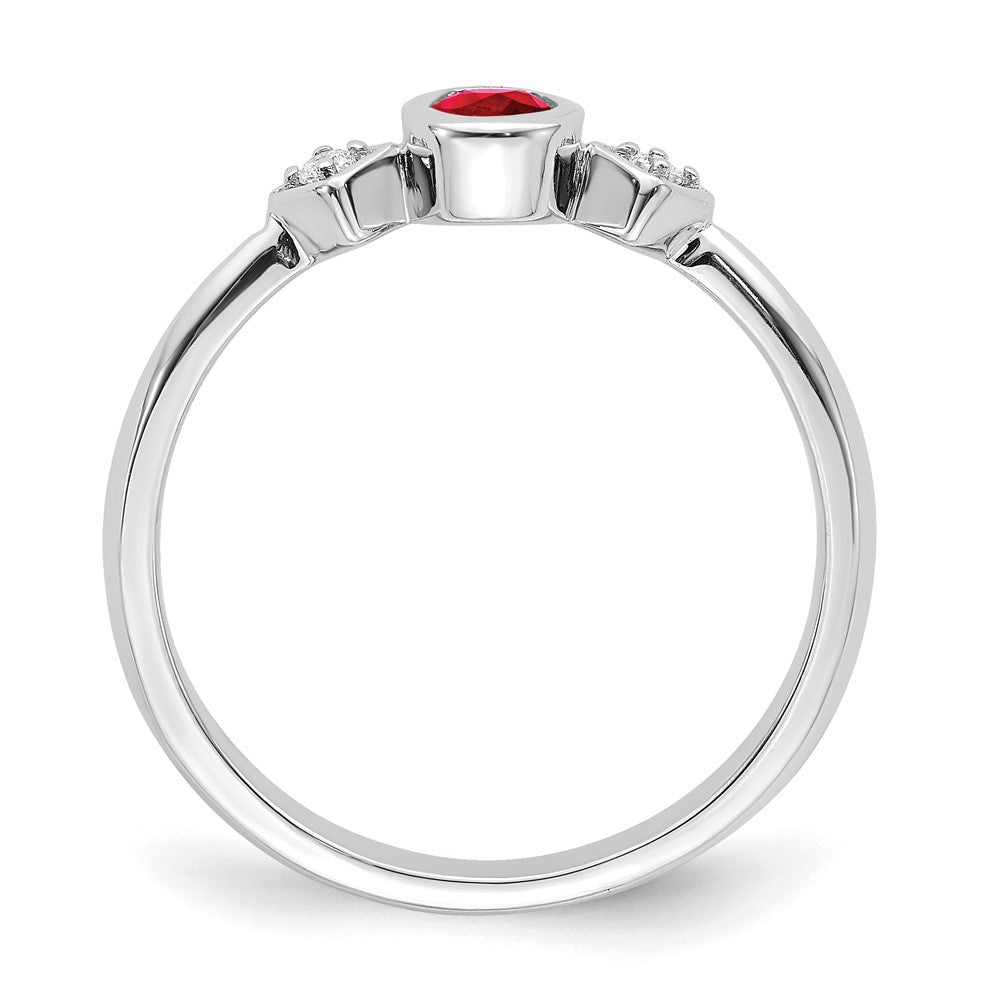 14k White Gold Oval Bezel Ruby and Real Diamond Ring