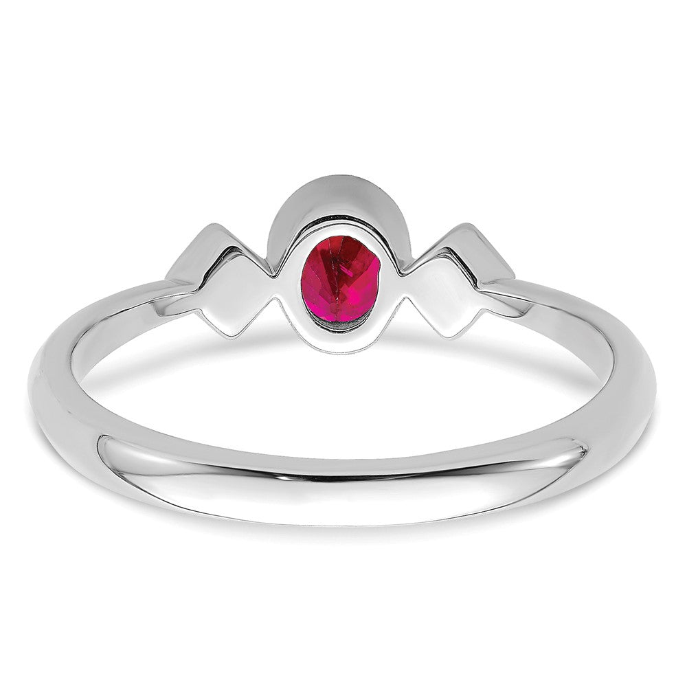 14k White Gold Oval Bezel Ruby and Real Diamond Ring