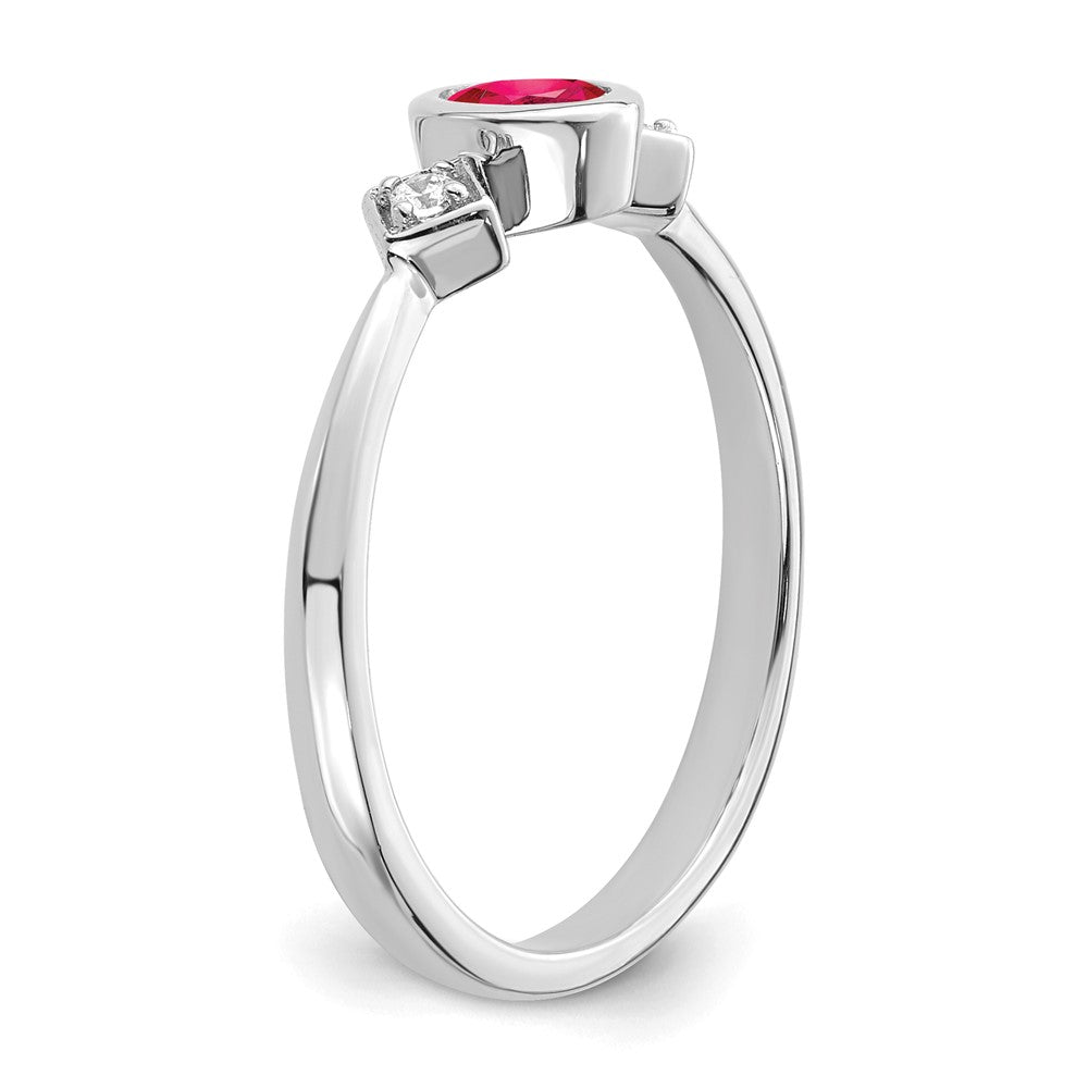 14k White Gold Oval Bezel Ruby and Real Diamond Ring