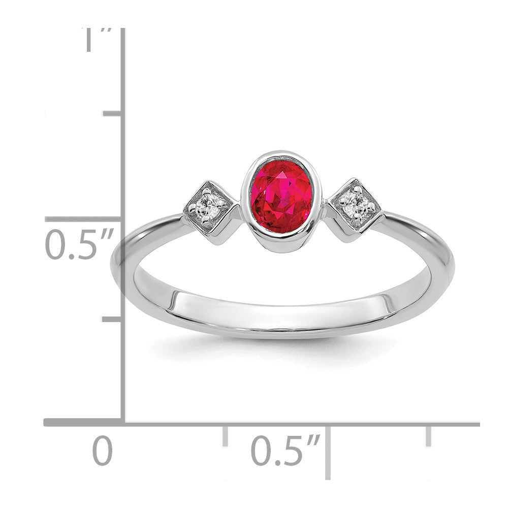 14k White Gold Oval Bezel Ruby and Real Diamond Ring