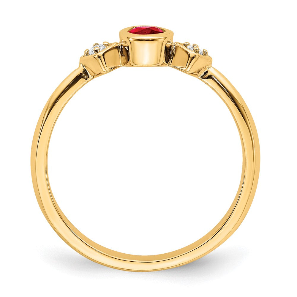 14K Yellow Gold Oval Bezel Ruby and Real Diamond Ring