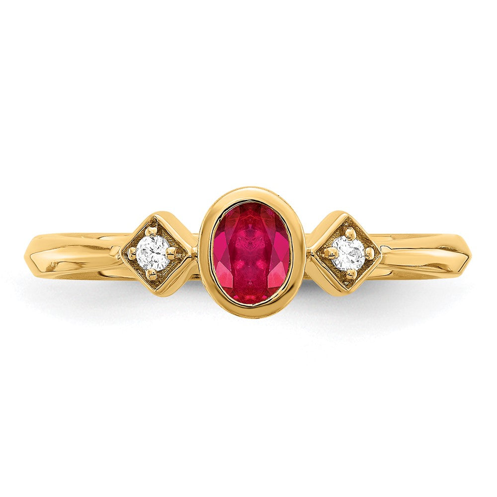 14K Yellow Gold Oval Bezel Ruby and Real Diamond Ring