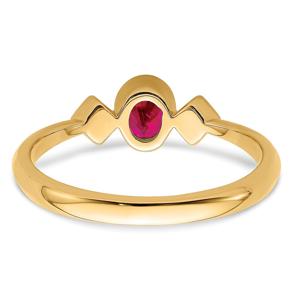 14K Yellow Gold Oval Bezel Ruby and Real Diamond Ring