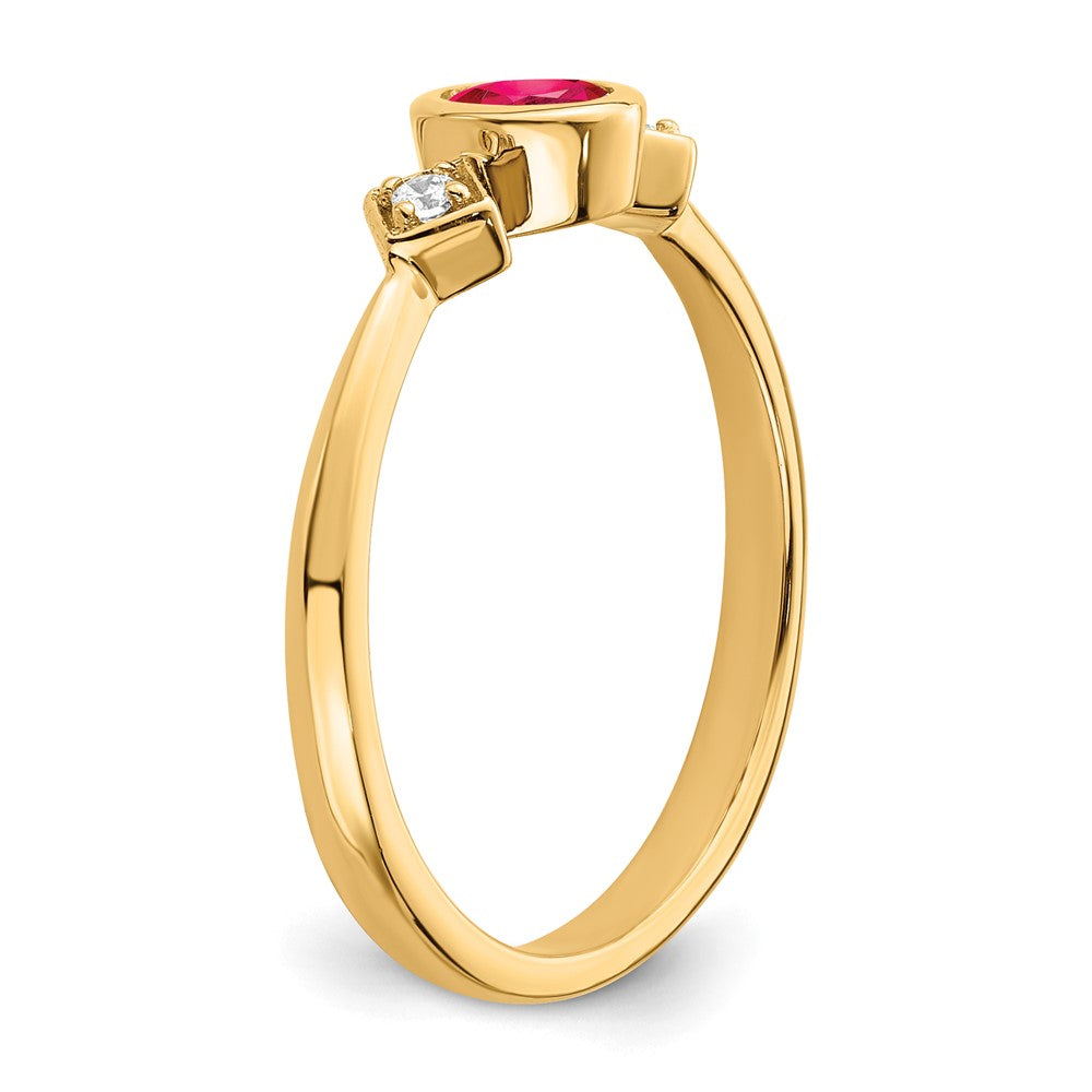 14K Yellow Gold Oval Bezel Ruby and Real Diamond Ring