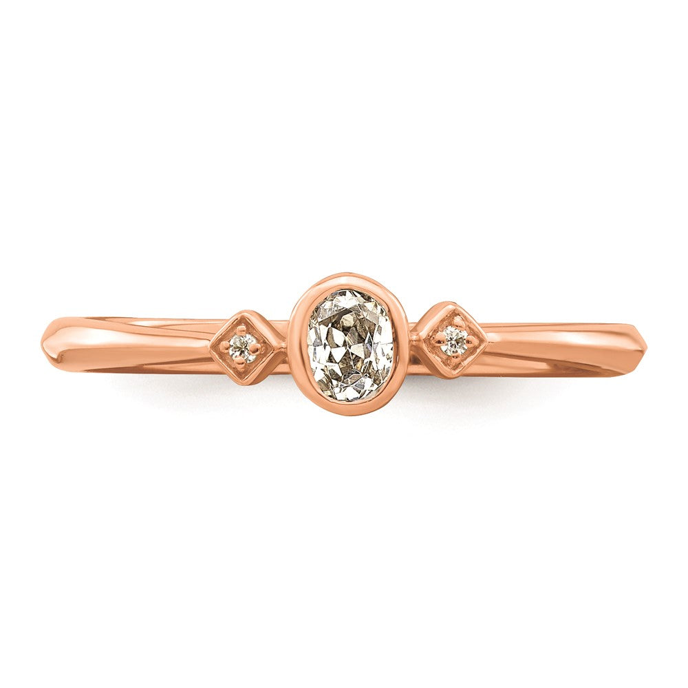 0.11ct. CZ Solid Real 14k Rose Gold Polish Petite Oval Complete Dia Ring