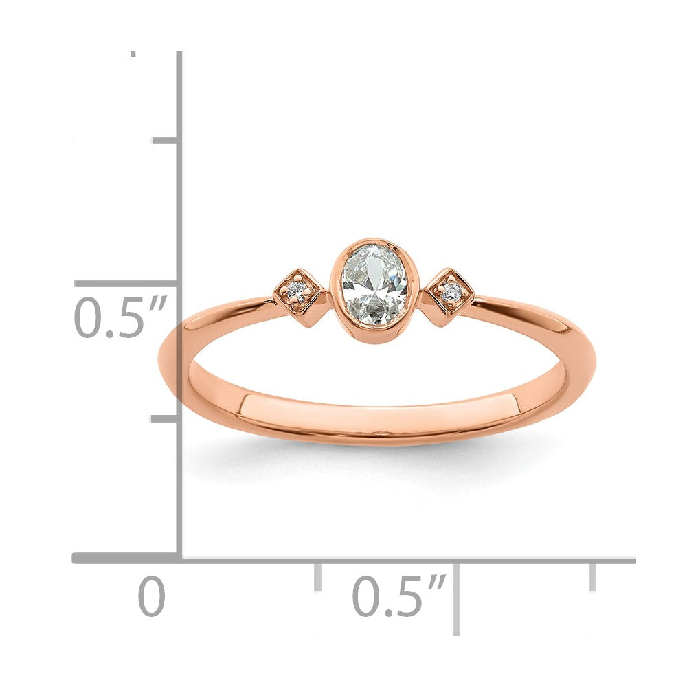 0.11ct. CZ Solid Real 14k Rose Gold Polish Petite Oval Complete Dia Ring