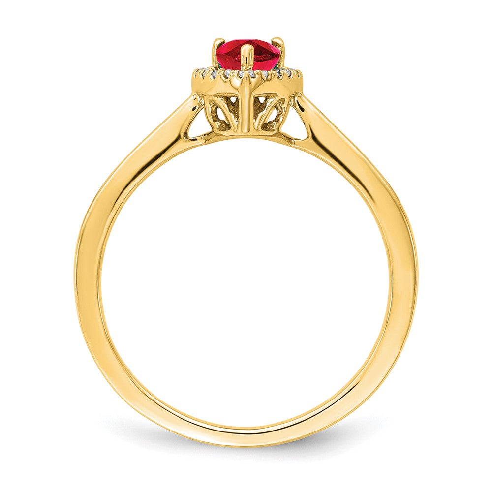 14K Yellow Gold Pear Ruby and Real Diamond Halo Ring