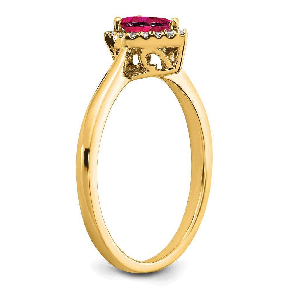 14K Yellow Gold Pear Ruby and Real Diamond Halo Ring