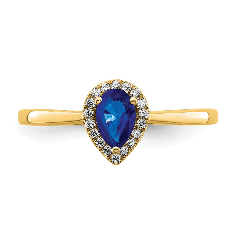 14K Yellow Gold Pear Sapphire and Real Diamond Halo Ring