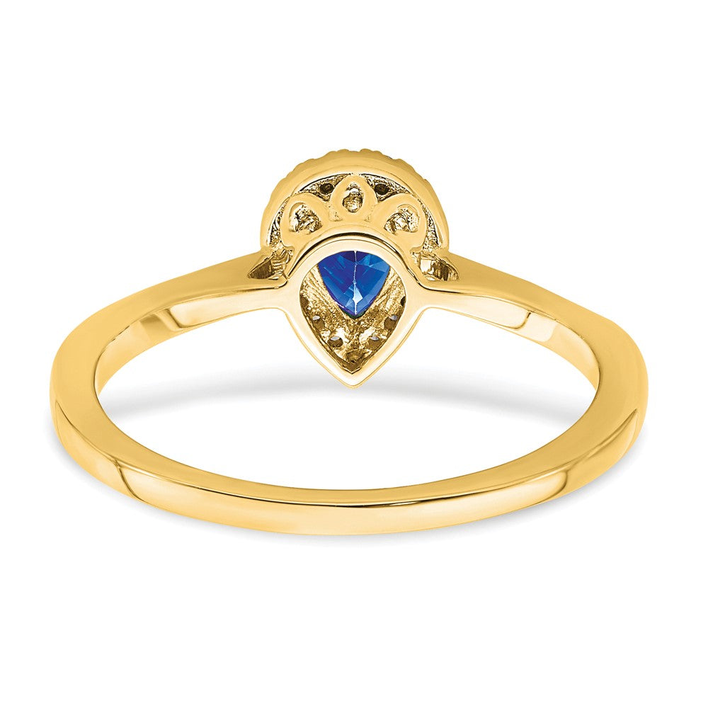 14K Yellow Gold Pear Sapphire and Real Diamond Halo Ring