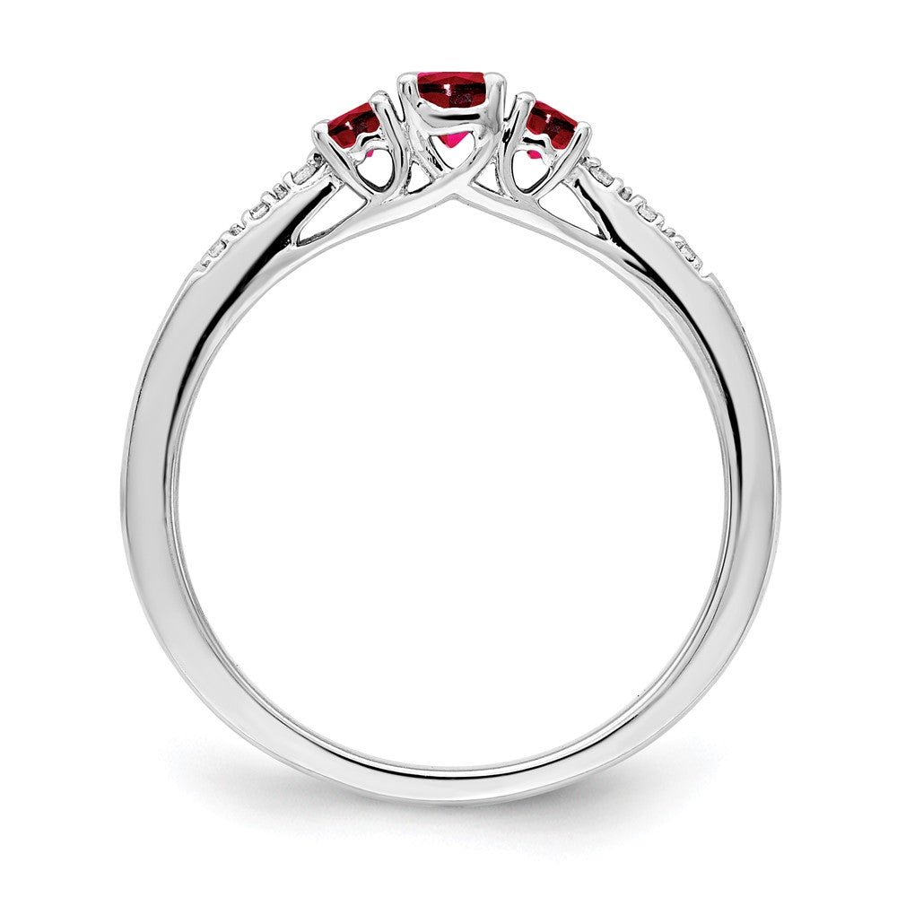 14k White Gold Ruby and Real Diamond 3-stone Ring