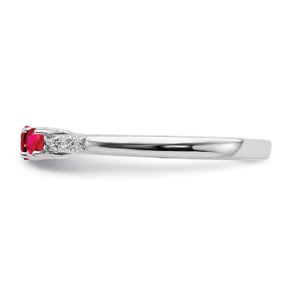 14k White Gold Ruby and Real Diamond 3-stone Ring