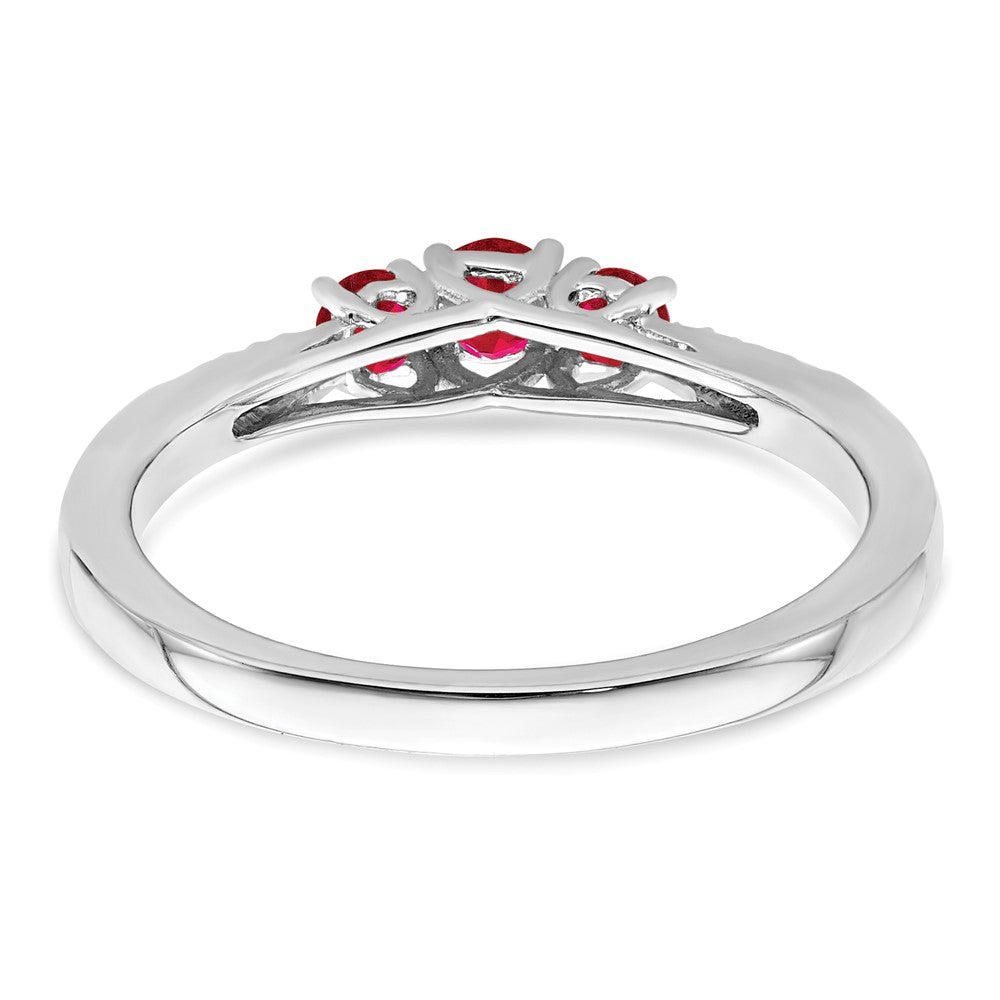 14k White Gold Ruby and Real Diamond 3-stone Ring