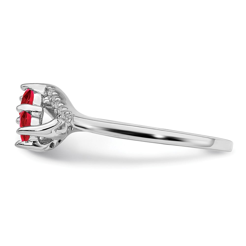 14k White Gold Ruby and Real Diamond 2-stone Bypass Ring