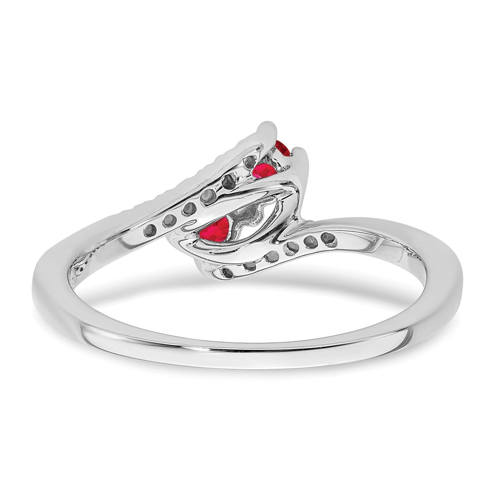 14k White Gold Ruby and Real Diamond 2-stone Bypass Ring