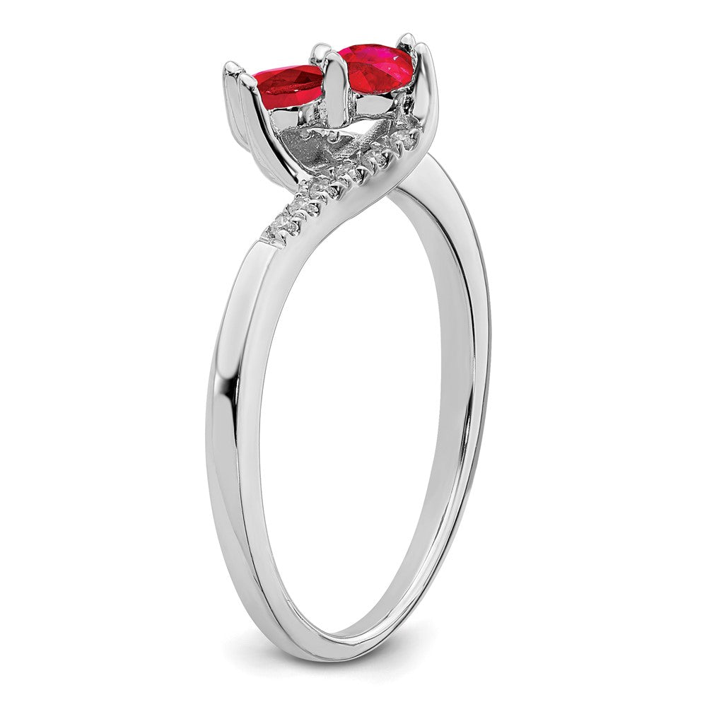 14k White Gold Ruby and Real Diamond 2-stone Bypass Ring