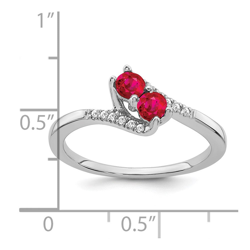 14k White Gold Ruby and Real Diamond 2-stone Bypass Ring