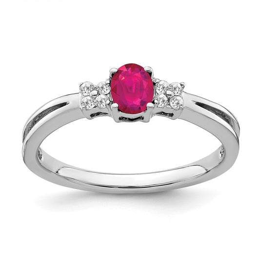 14k White Gold Oval Ruby and Real Diamond Ring