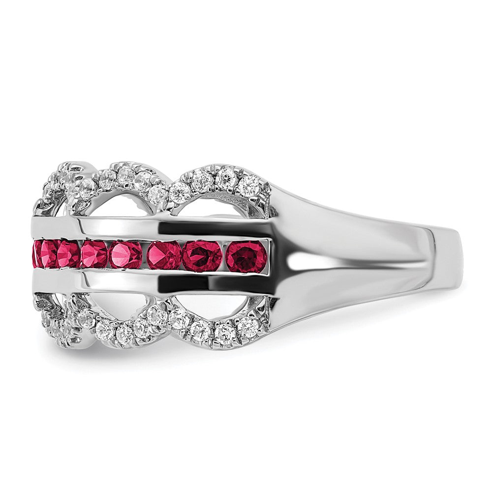 14k White Gold Created Ruby and Real Diamond Scallop Ring