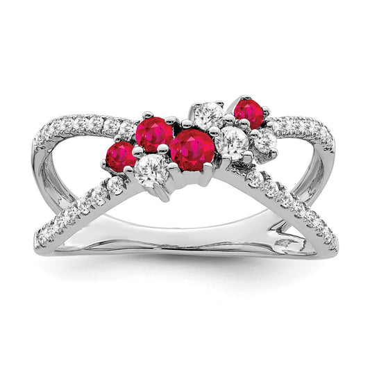 14k White Gold Ruby and Real Diamond Ring