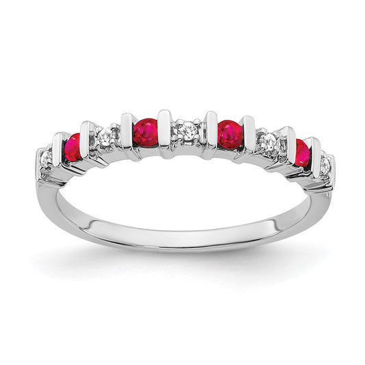 Solid 14k White Gold Simulated Ruby and CZ Band