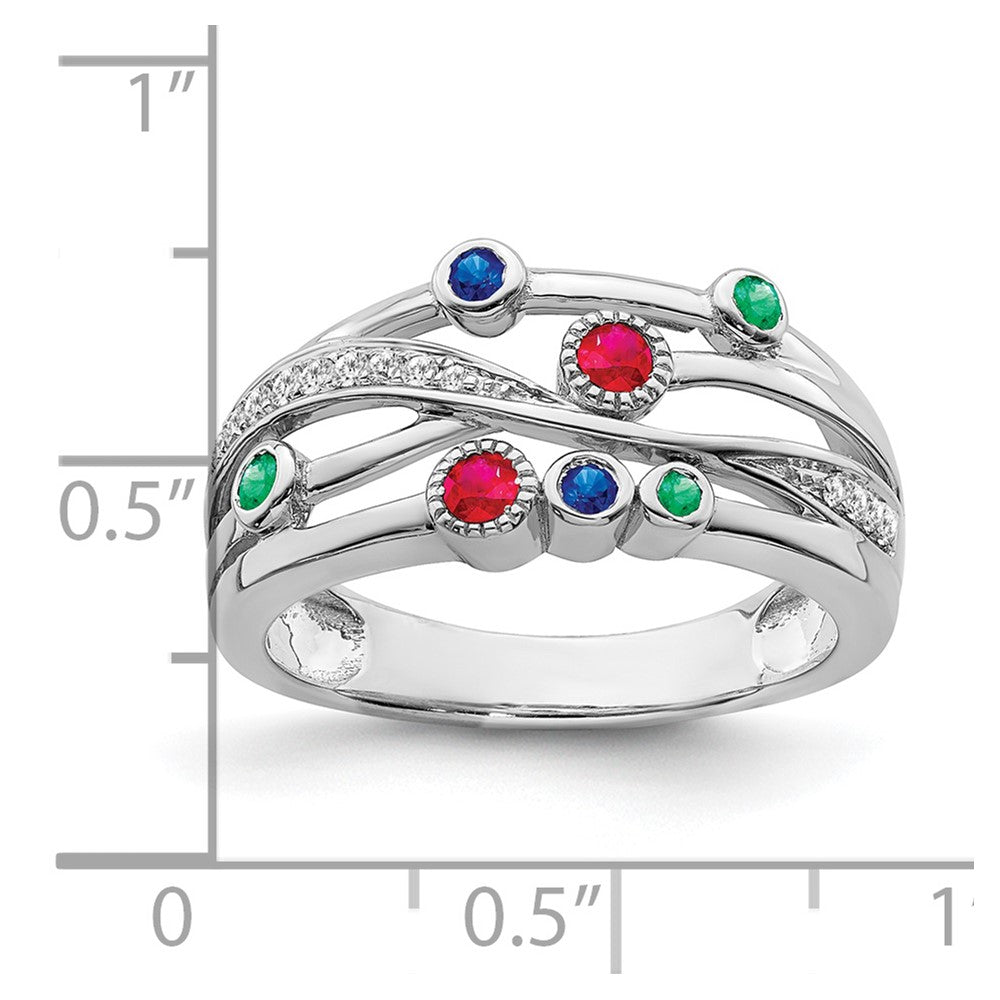 14k White Gold Ruby/Sapphire/Emerald/Diamond Ring