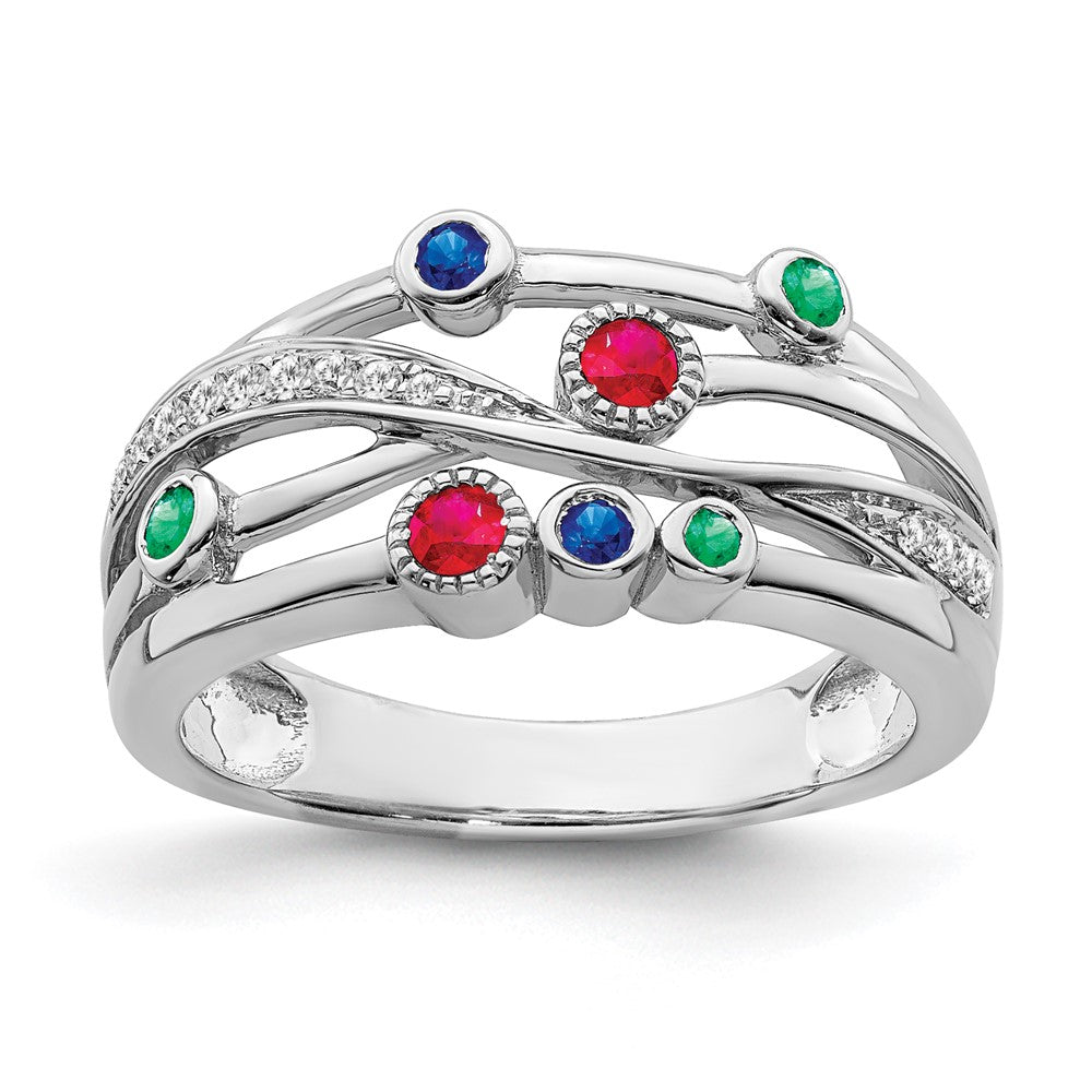 14k White Gold Ruby/Sapphire/Emerald/Diamond Ring