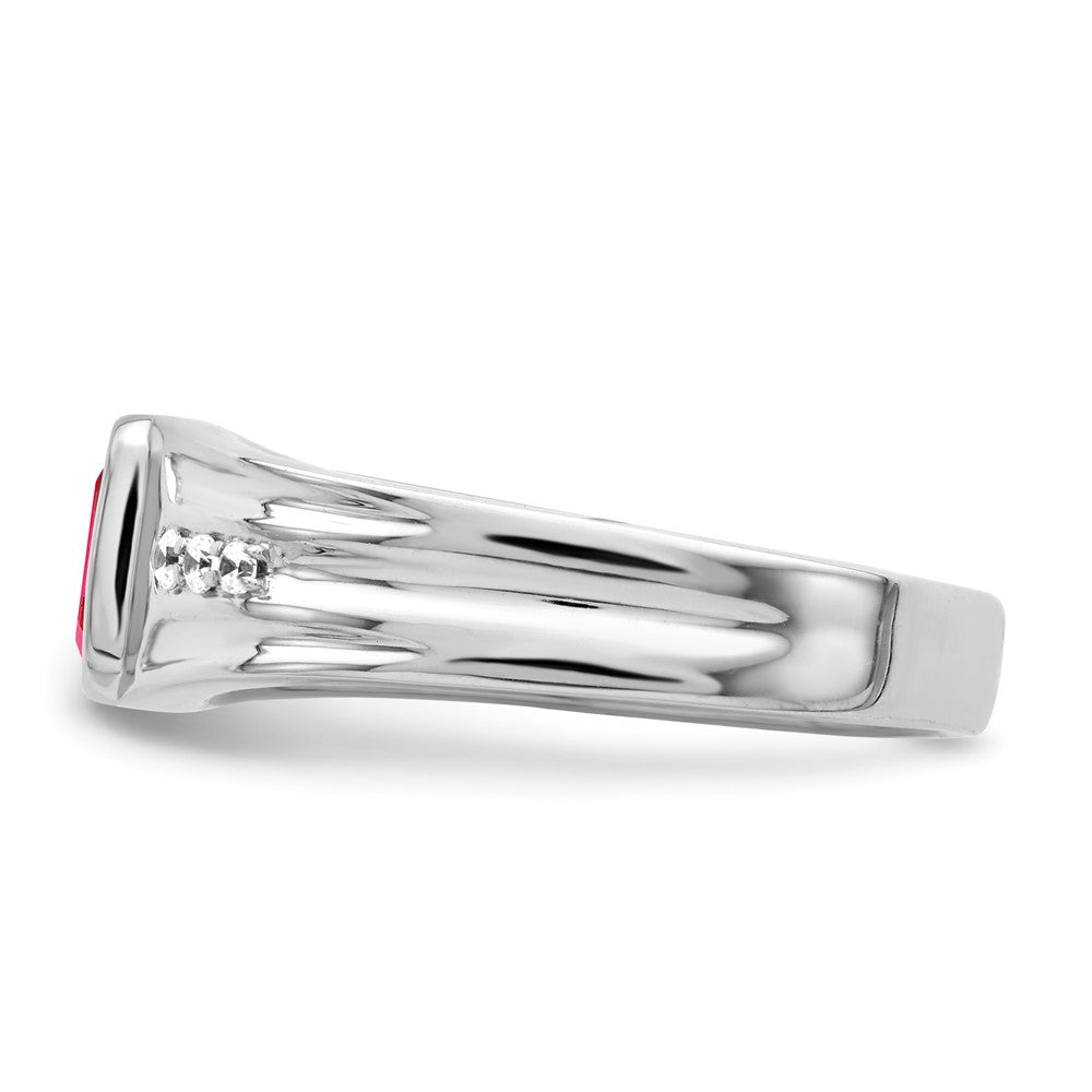 14k White Gold Ruby and Real Diamond Mens Ring