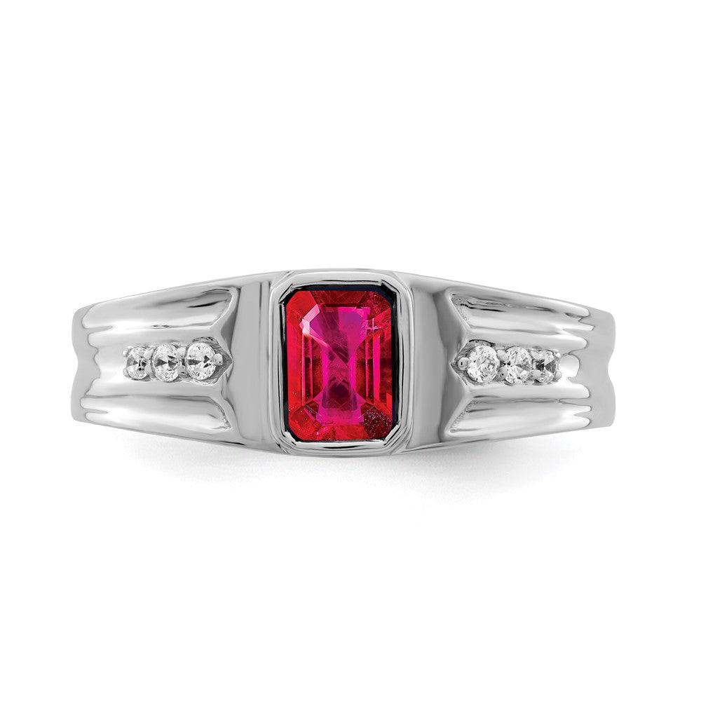 14k White Gold Ruby and Real Diamond Mens Ring