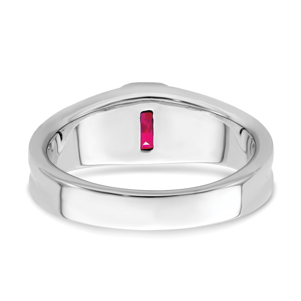 14k White Gold Ruby and Real Diamond Mens Ring