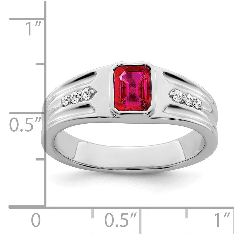 14k White Gold Ruby and Real Diamond Mens Ring