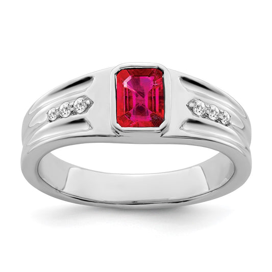 14k White Gold Ruby and Real Diamond Mens Ring