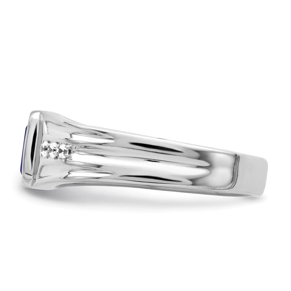 14k White Gold Sapphire and Real Diamond Mens Ring