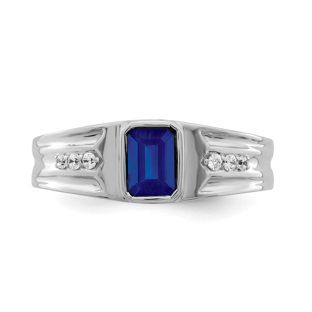 14k White Gold Sapphire and Real Diamond Mens Ring