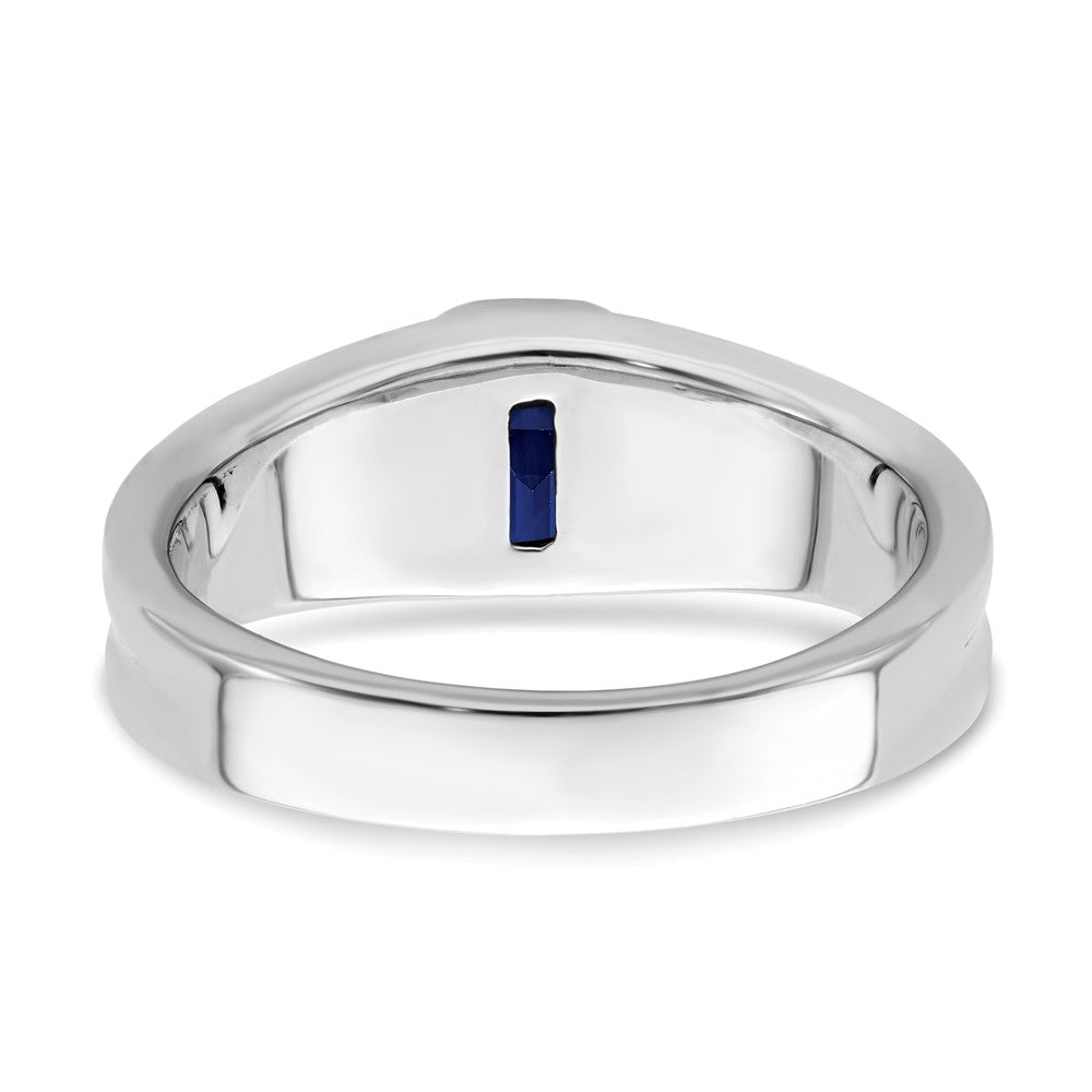 14k White Gold Sapphire and Real Diamond Mens Ring