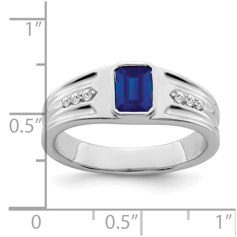 14k White Gold Sapphire and Real Diamond Mens Ring