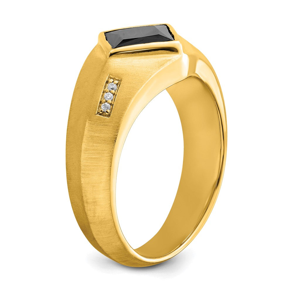 14K Yellow Gold Onyx and Real Diamond Satin Mens Ring