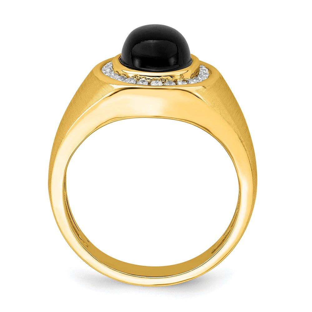 14K Yellow Gold Oval Onyx and Real Diamond Mens Ring