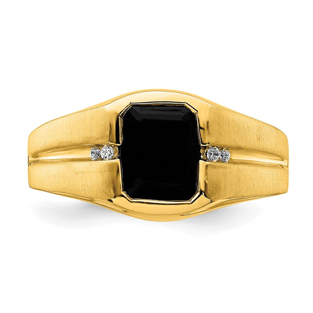 14K Yellow Gold Onyx and Real Diamond Mens Ring