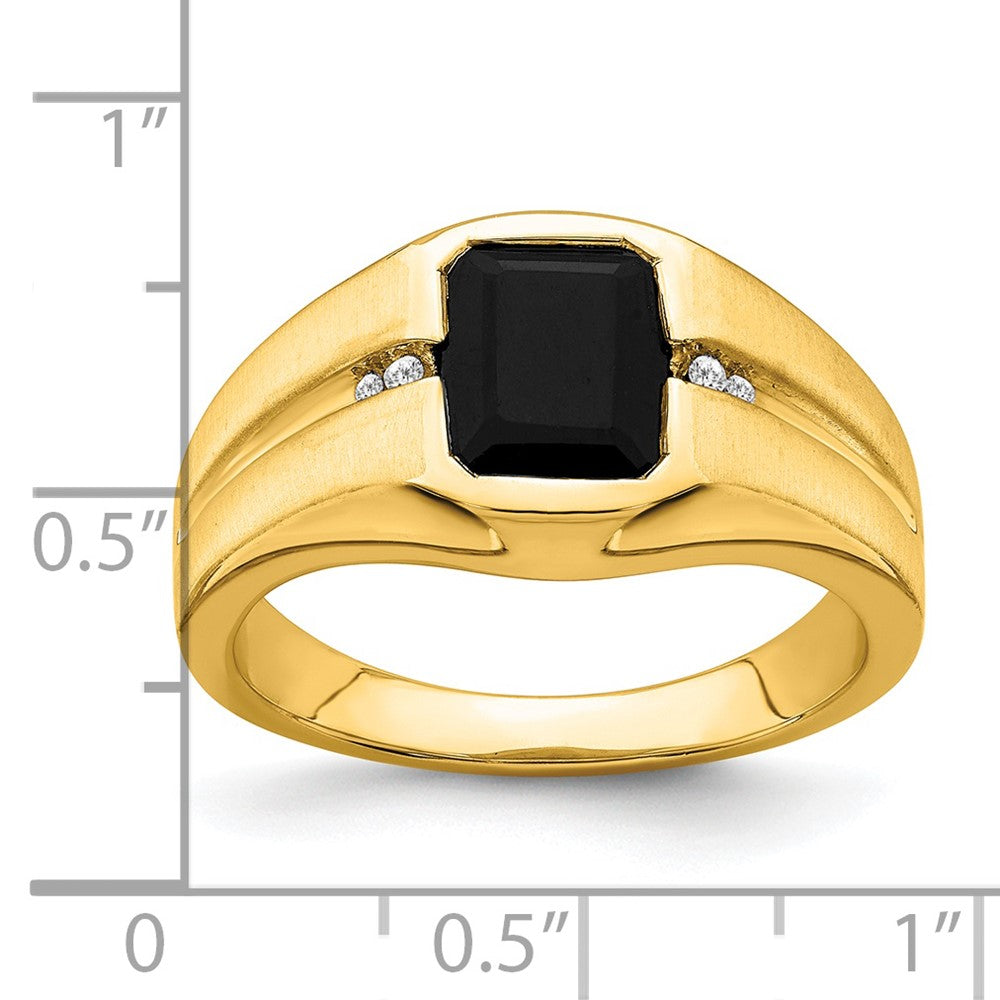 14K Yellow Gold Onyx and Real Diamond Mens Ring