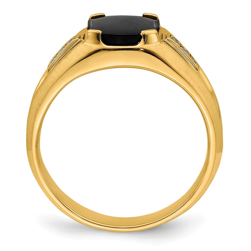 14K Yellow Gold Onyx and Real Diamond Mens Ring