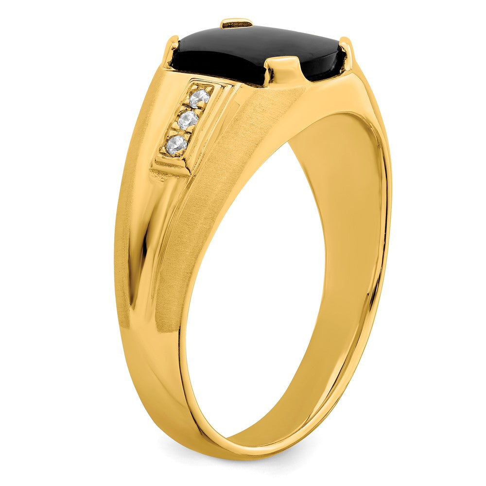 14K Yellow Gold Onyx and Real Diamond Mens Ring